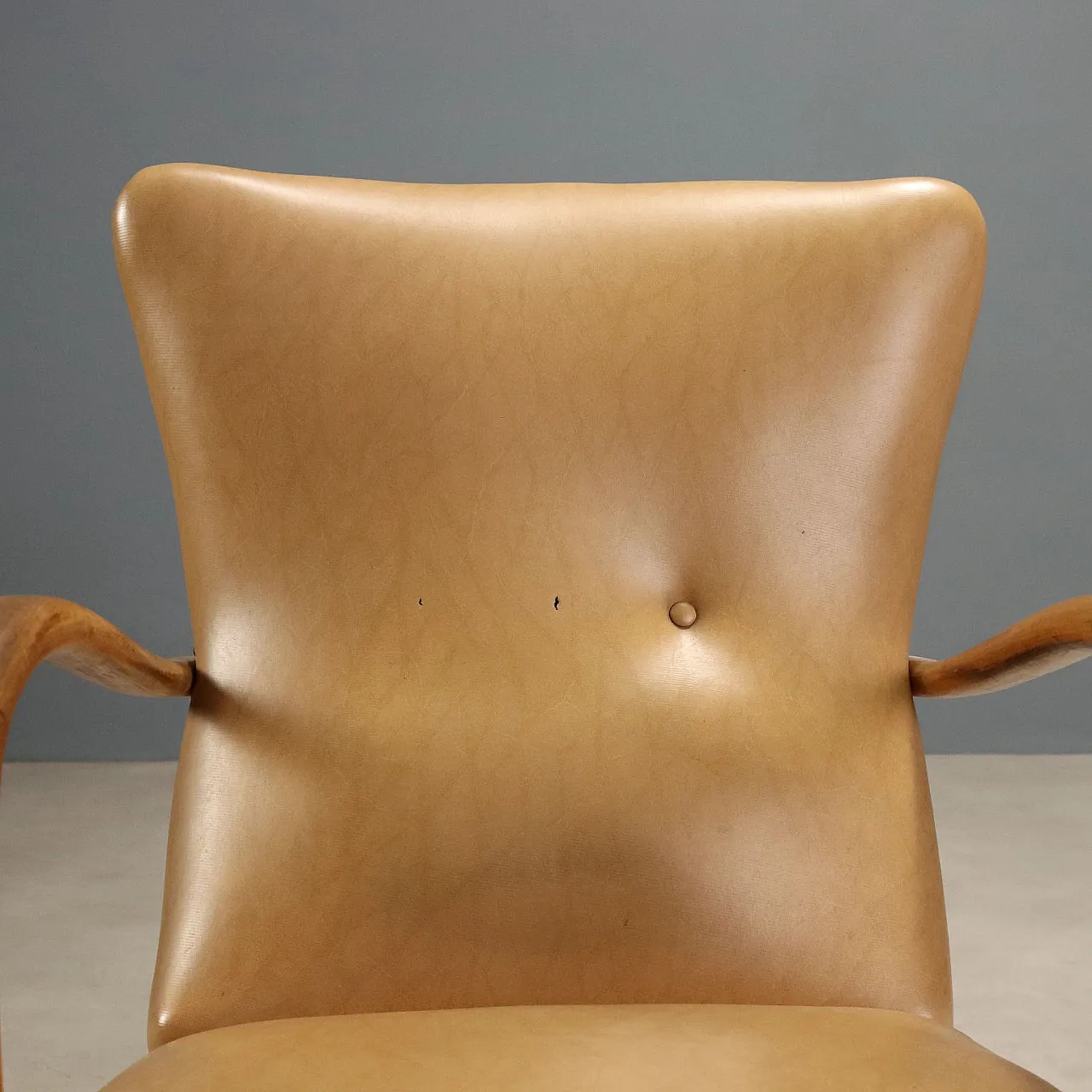 Armchair in wood ans skai, 1950s 7