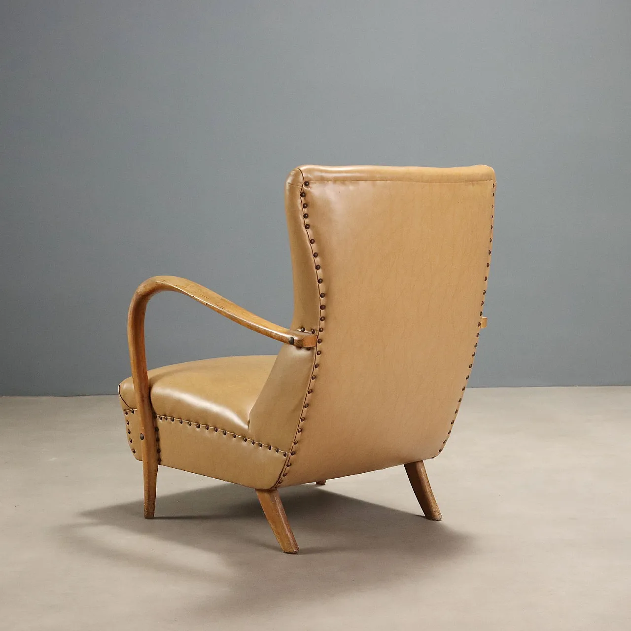 Armchair in wood ans skai, 1950s 8
