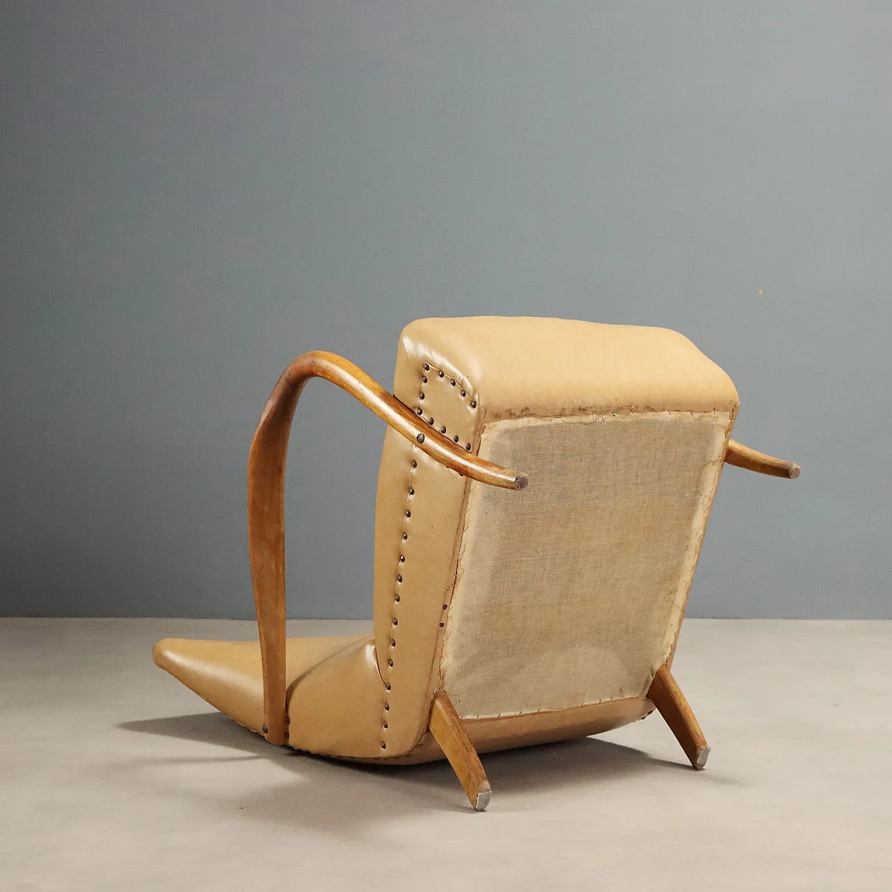 Armchair in wood ans skai, 1950s 9