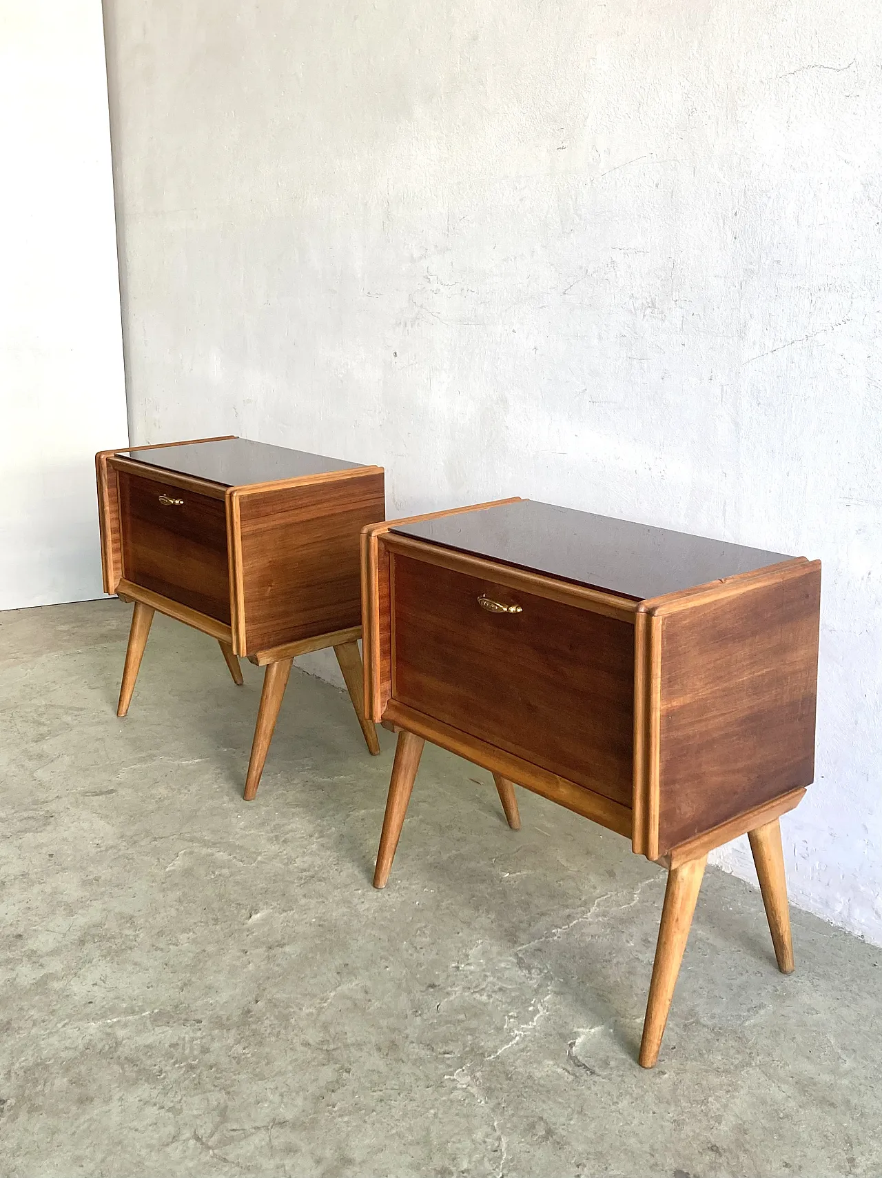 Pair of walnut nightstands, 1950s 1