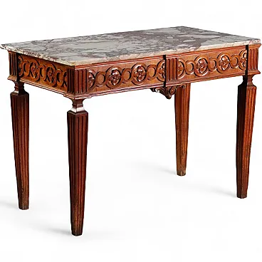 Neoclassical walnut console with marble top, 18th century