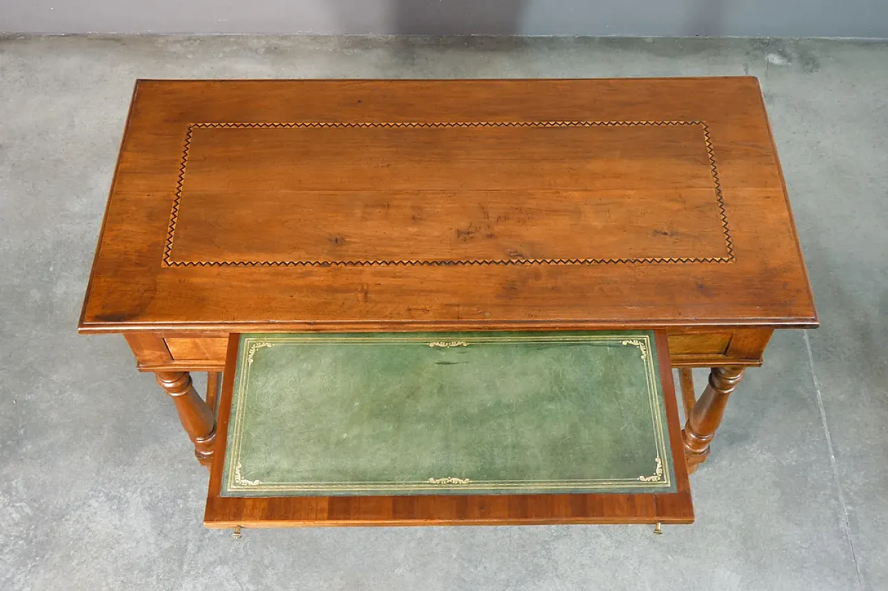 Tavolo scrivania in noce intarsiato con piano estraibile, '800 3
