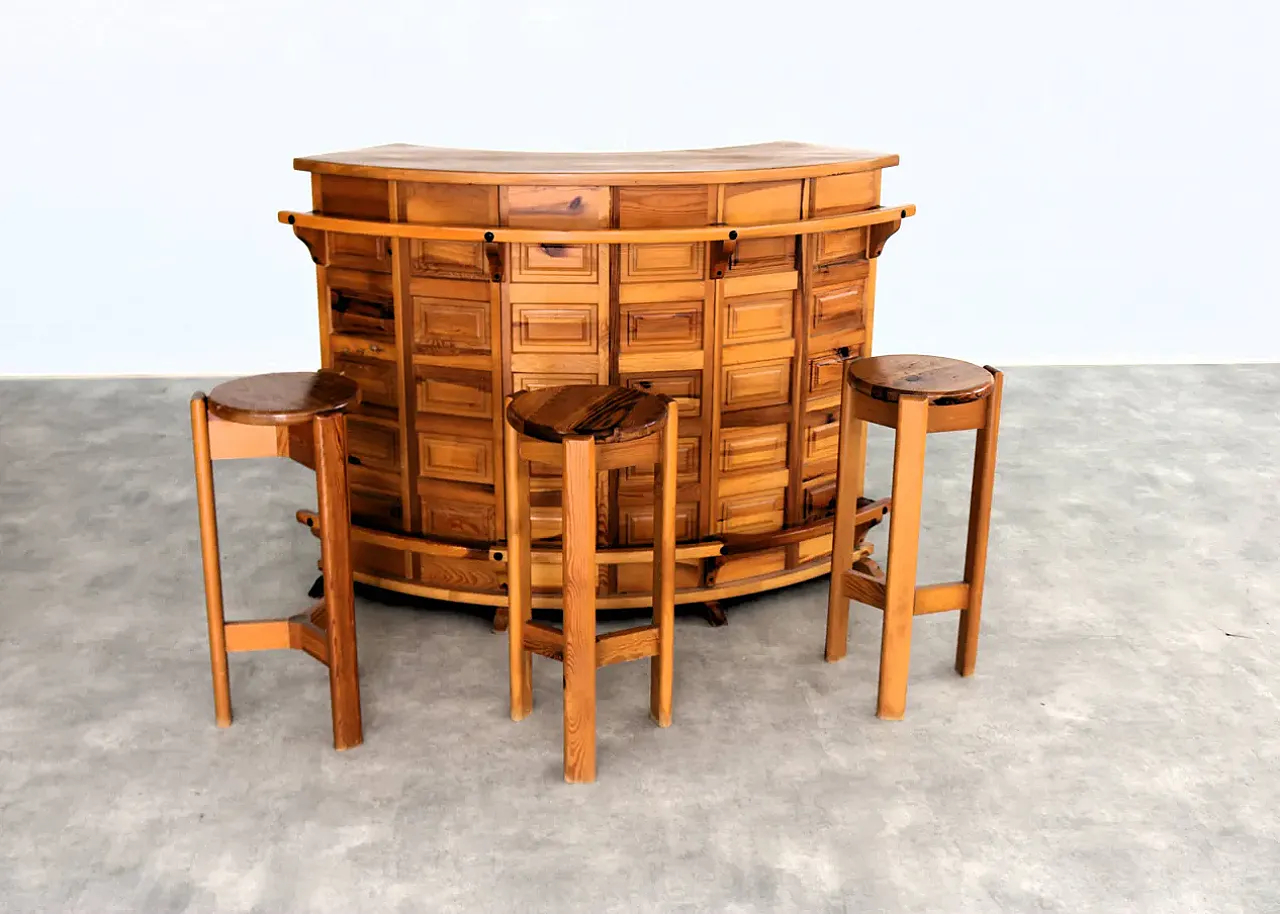 Brutalist bar with bar stools, 1970s 1