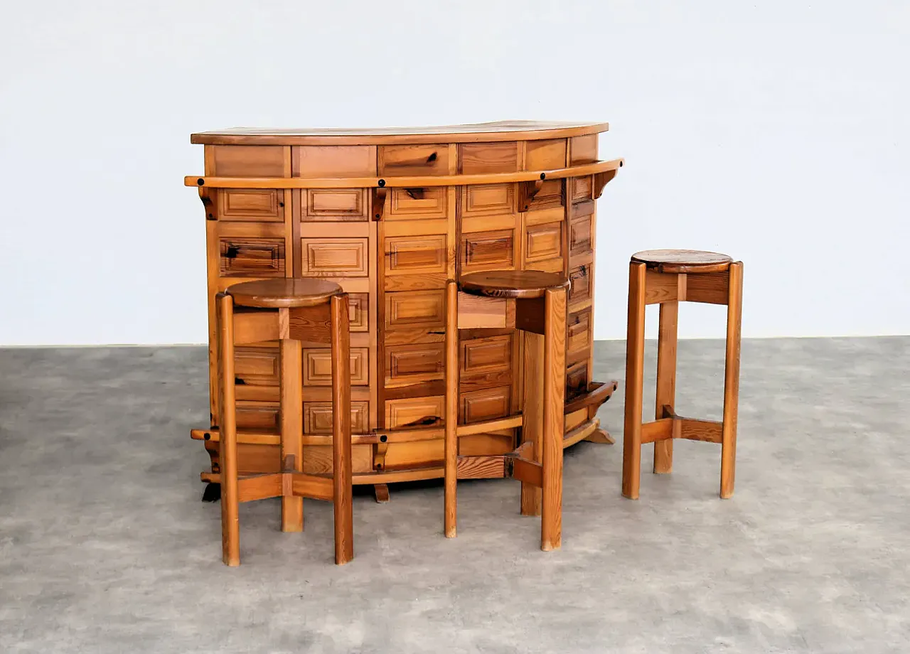 Brutalist bar with bar stools, 1970s 2