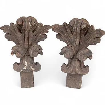 Pair of carved wooden decorations, 19th century