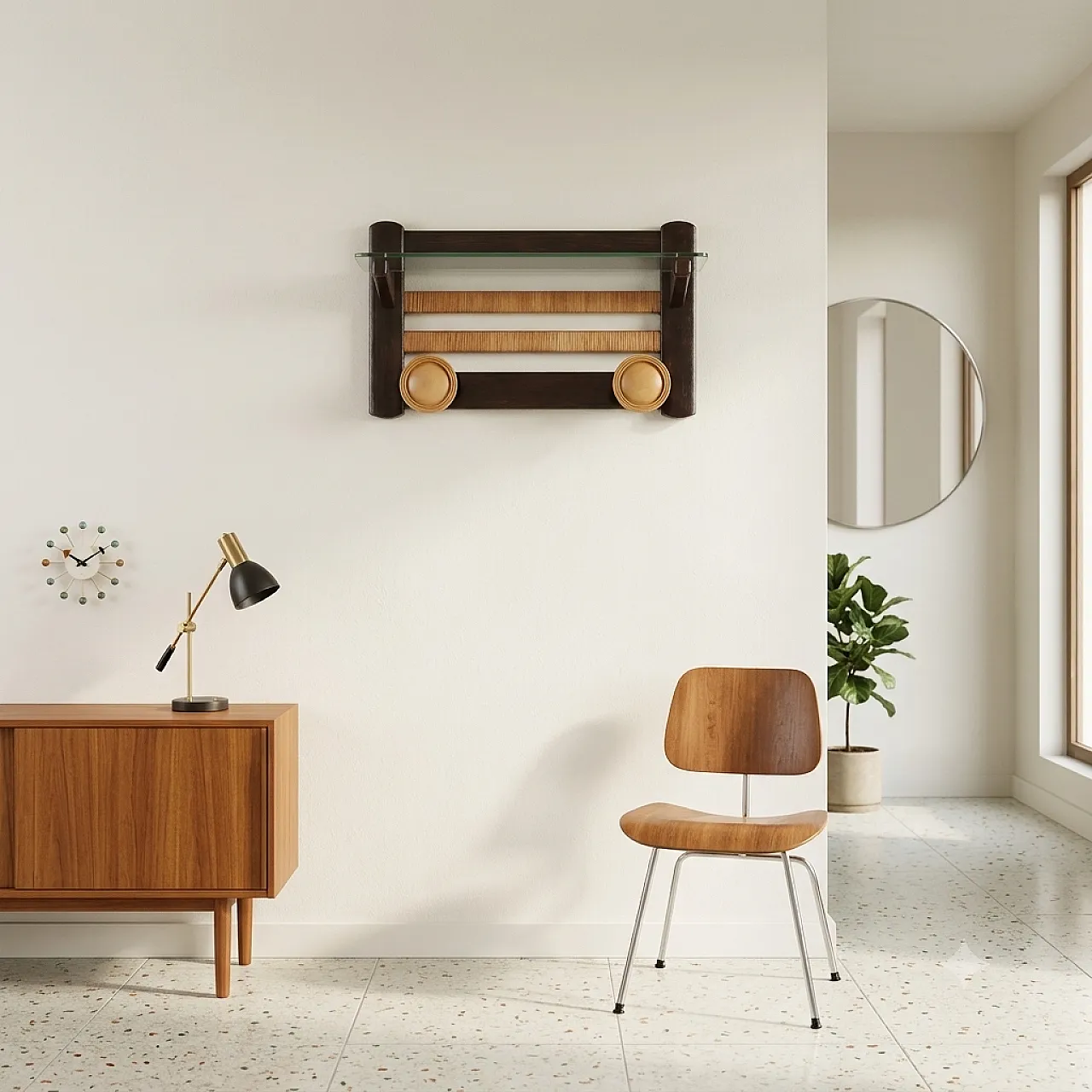 Appendiabiti da parete in legno in stile Art Déco, anni '40 2