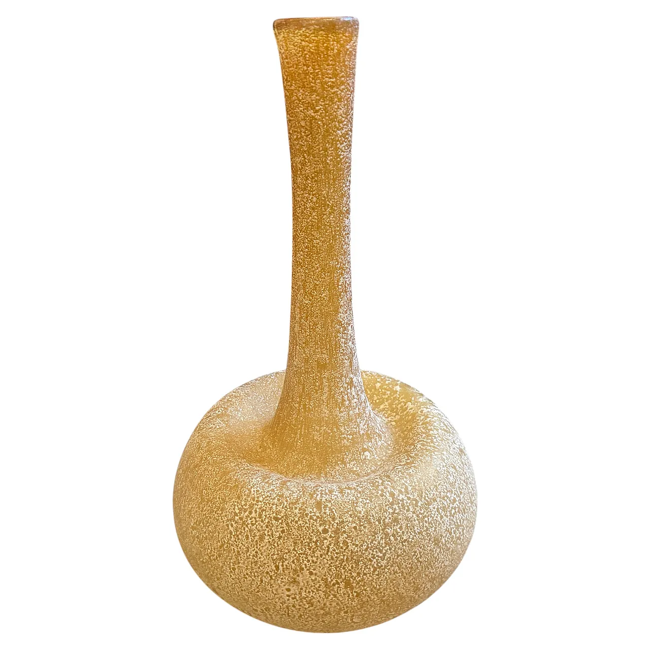 Cenedese style yellow scavo Murano glass vase, 1980s 1