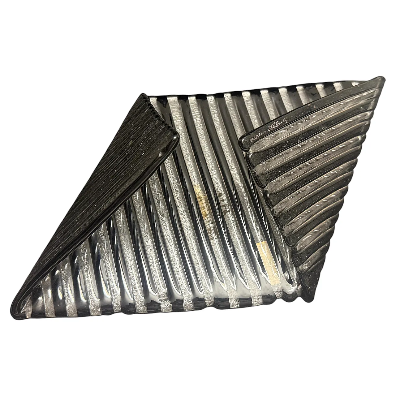 Modernist black Murano glass vide poche by Venini, 1980s 1