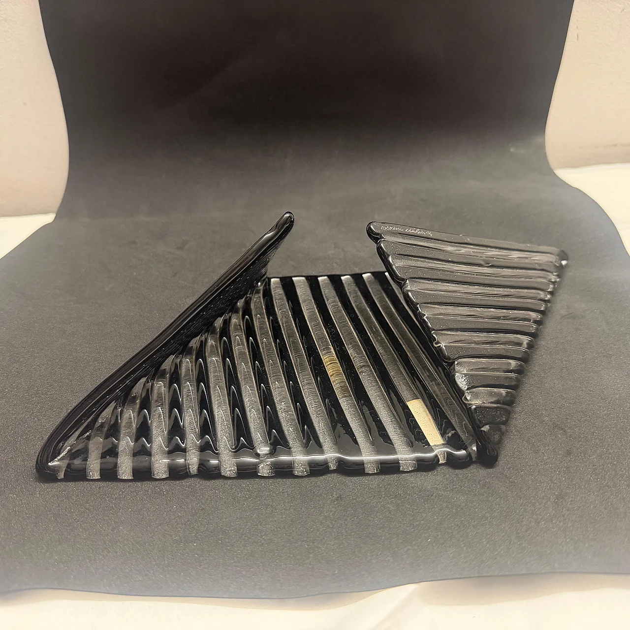 Modernist black Murano glass vide poche by Venini, 1980s 4