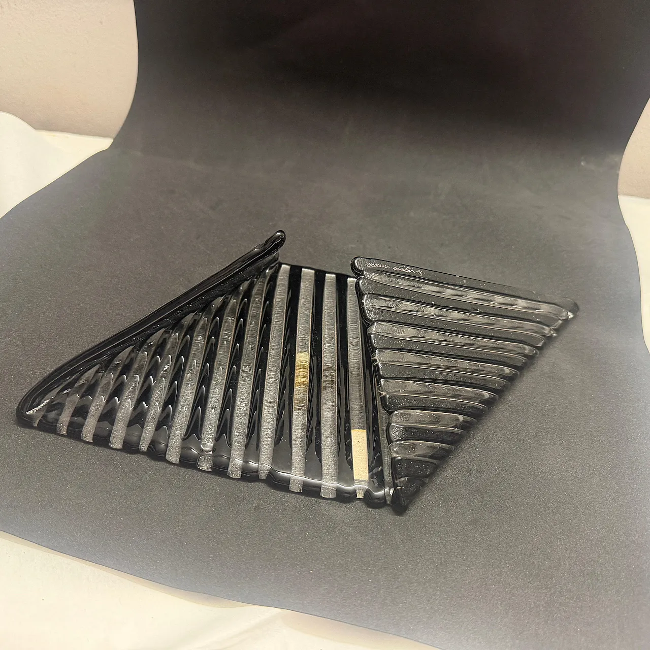Modernist black Murano glass vide poche by Venini, 1980s 10