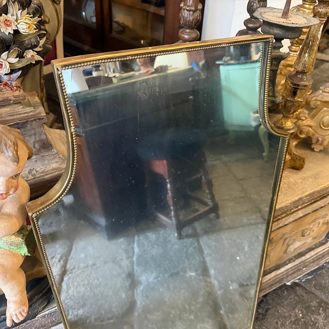 Specchio da parete a scudo in ottone di Gio Ponti, anni '60 7