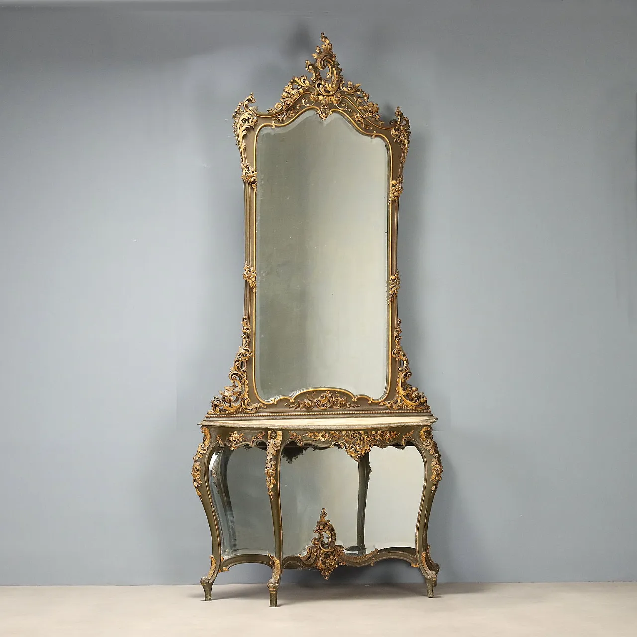 Console with Baroque style mirror, 19th century 1