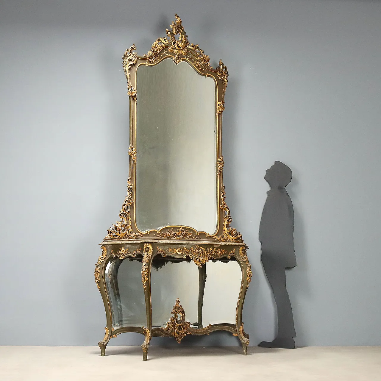 Console with Baroque style mirror, 19th century 2