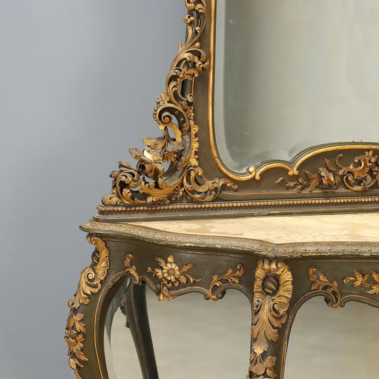 Console with Baroque style mirror, 19th century 4