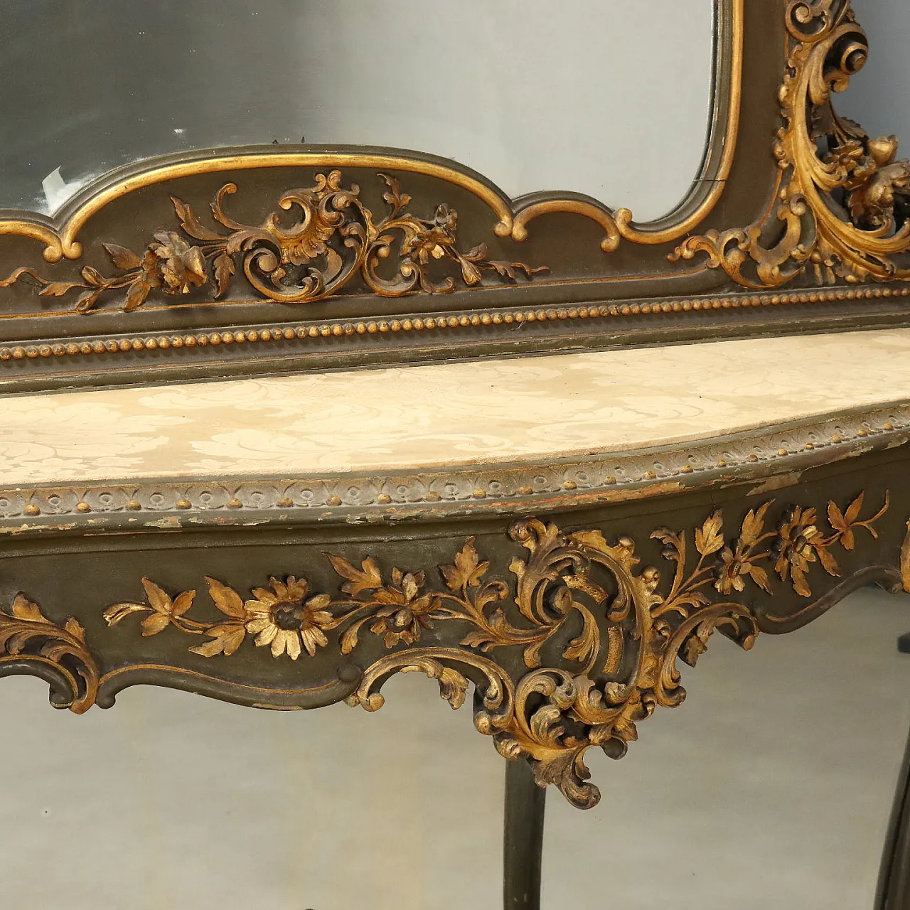 Console with Baroque style mirror, 19th century 6