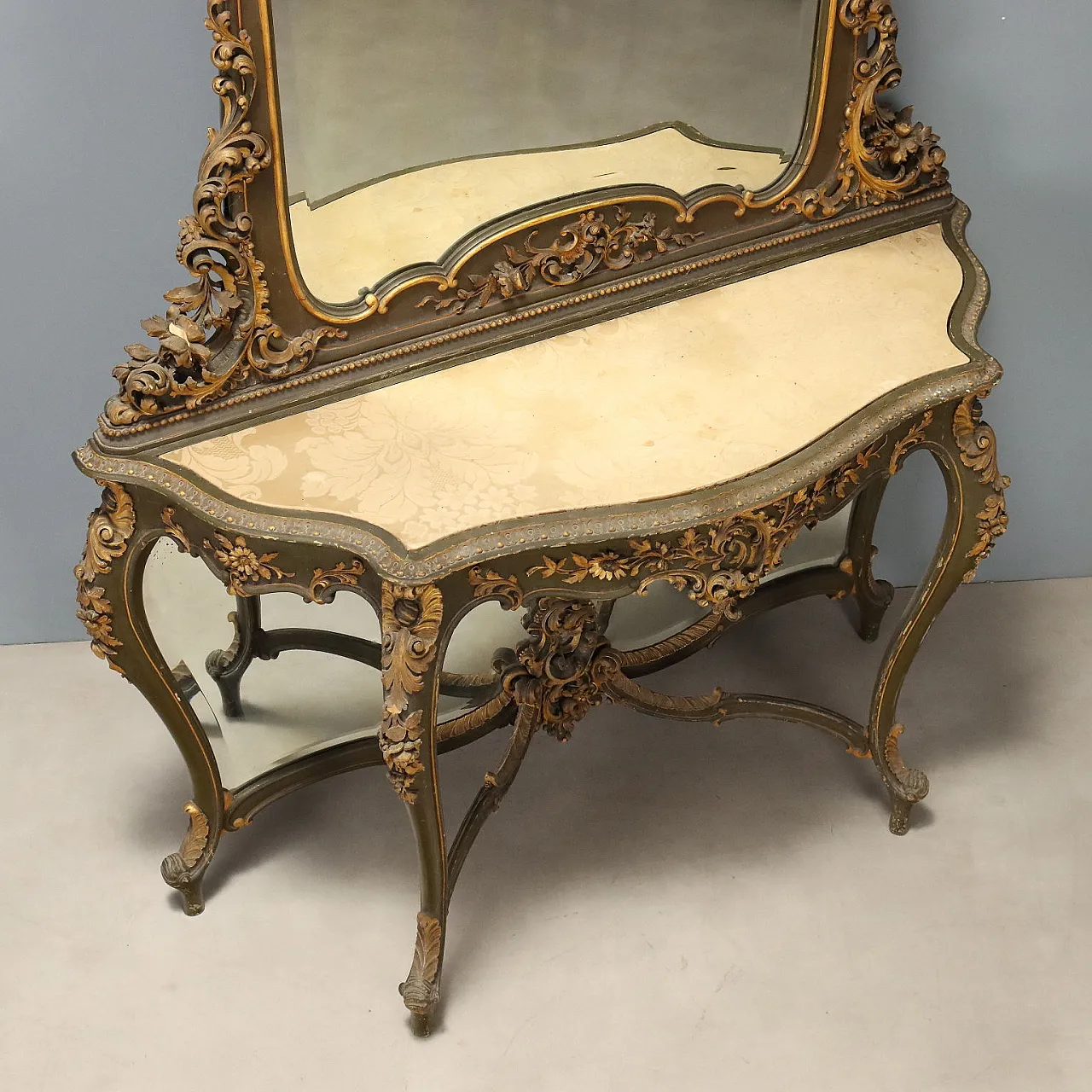 Console with Baroque style mirror, 19th century 10