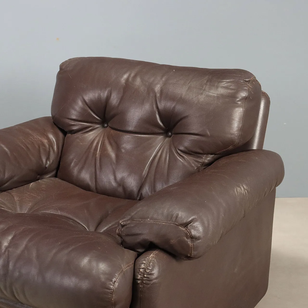 Coppia di poltrone Coronado in pelle marrone, anni '70 4