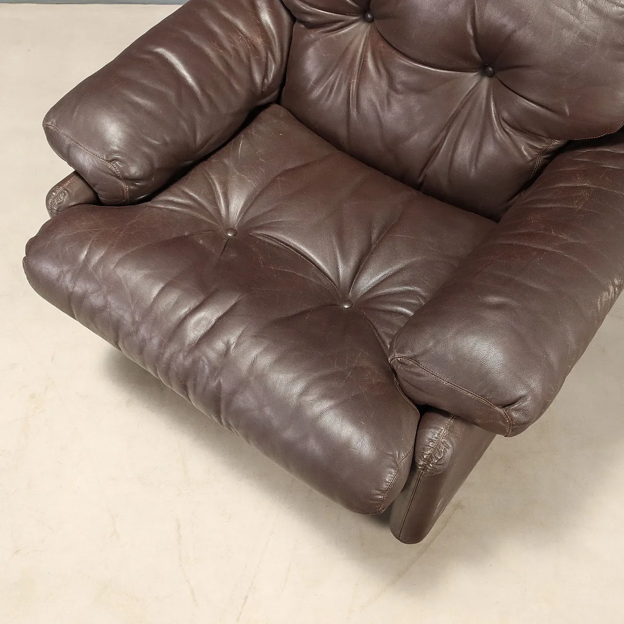 Coppia di poltrone Coronado in pelle marrone, anni '70 7