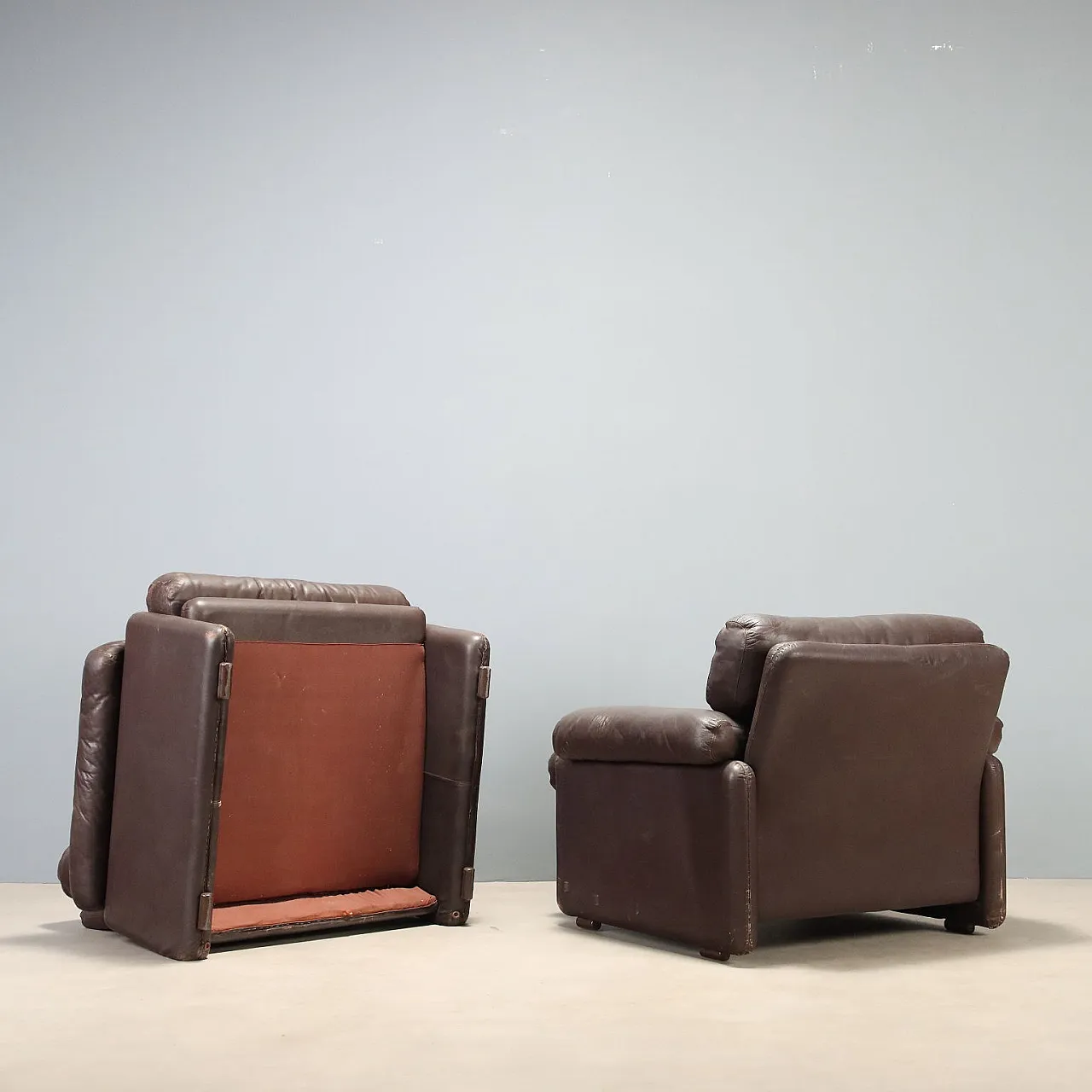Coppia di poltrone Coronado in pelle marrone, anni '70 10