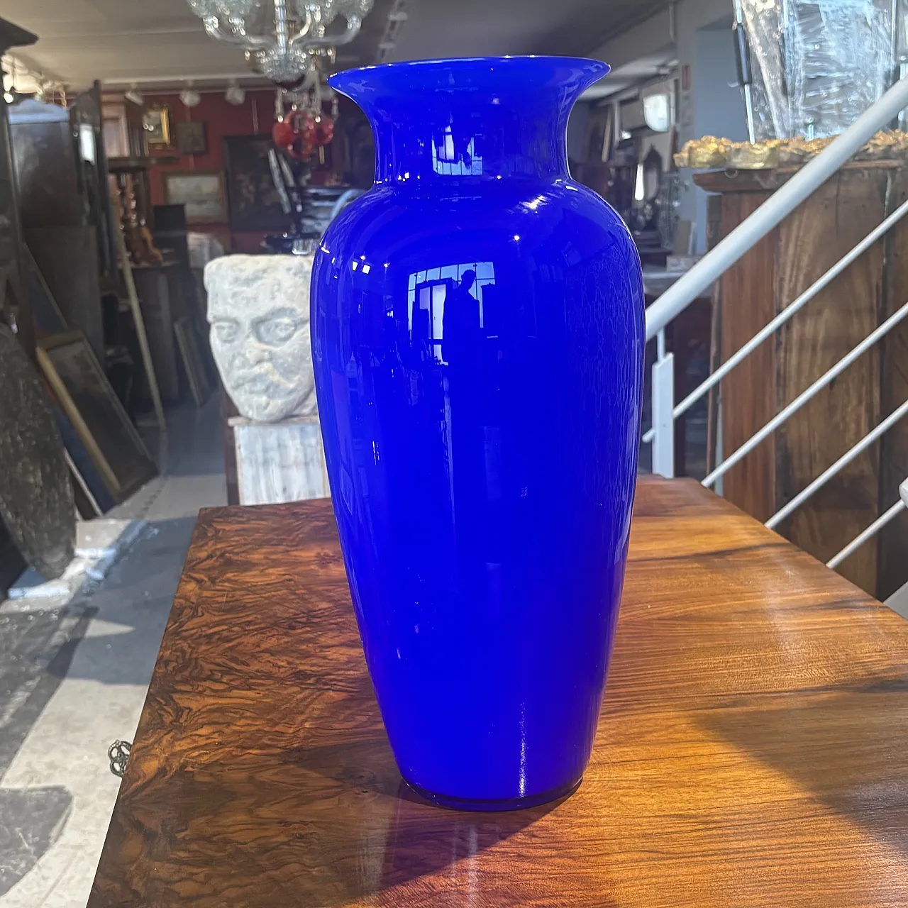 Cobalt blue layered Murano glass vase outside, white inside, 30s 1