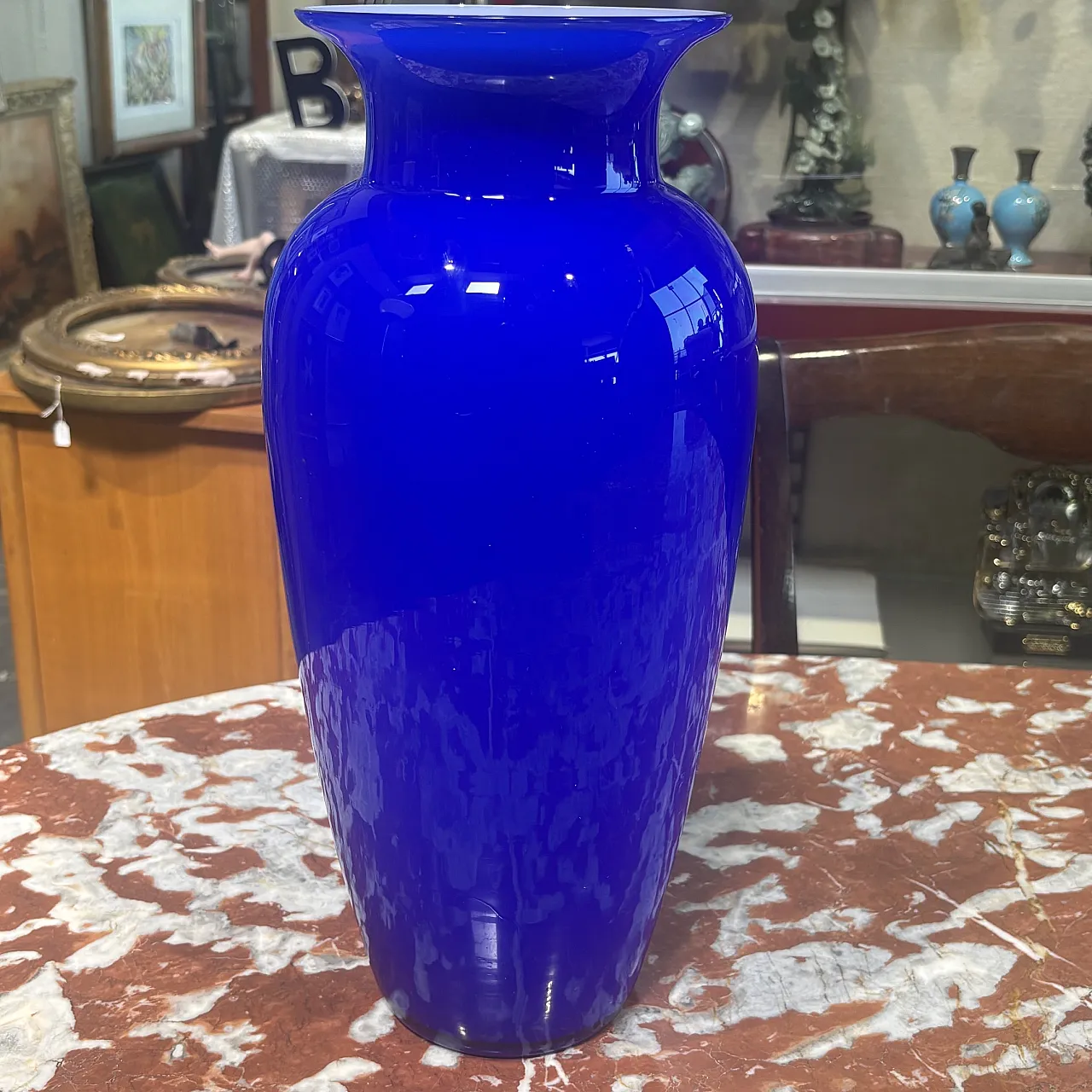 Cobalt blue layered Murano glass vase outside, white inside, 30s 2