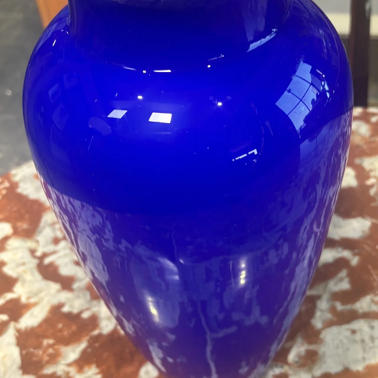 Cobalt blue layered Murano glass vase outside, white inside, 30s 3