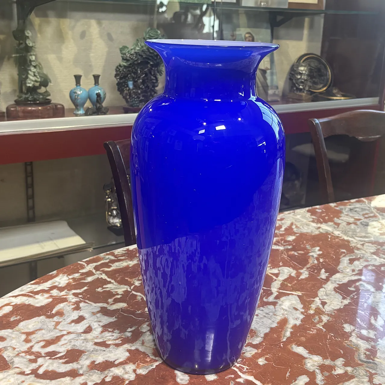 Cobalt blue layered Murano glass vase outside, white inside, 30s 4