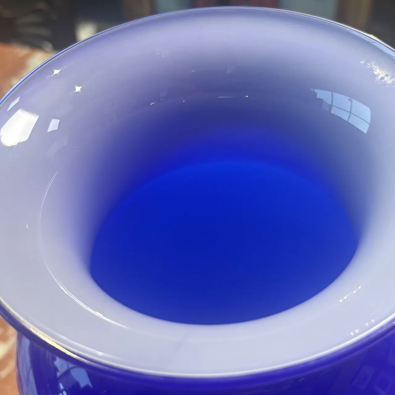 Cobalt blue layered Murano glass vase outside, white inside, 30s 5