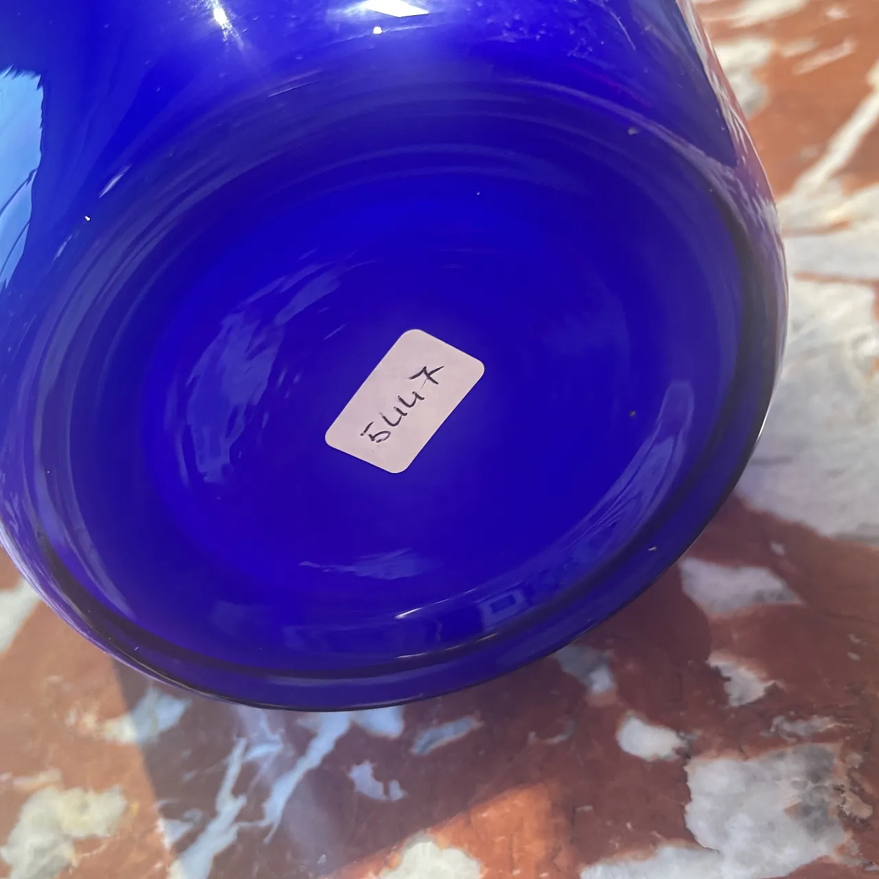 Cobalt blue layered Murano glass vase outside, white inside, 30s 6