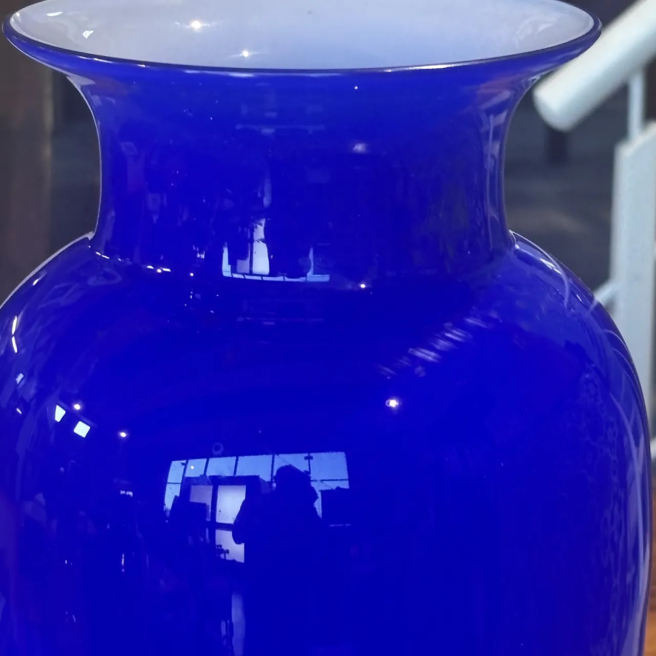 Cobalt blue layered Murano glass vase outside, white inside, 30s 7