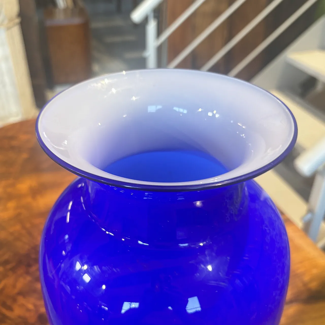 Cobalt blue layered Murano glass vase outside, white inside, 30s 8