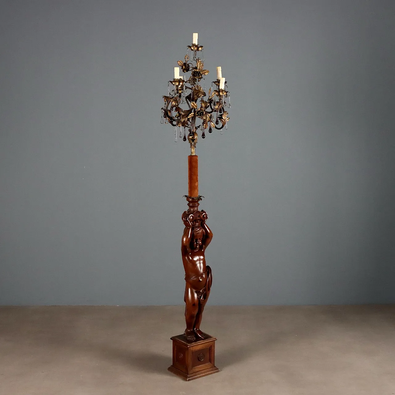 Floor lamp with wooden Putto, 19th century 1