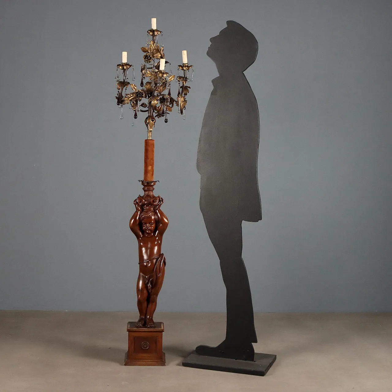 Floor lamp with wooden Putto, 19th century 2