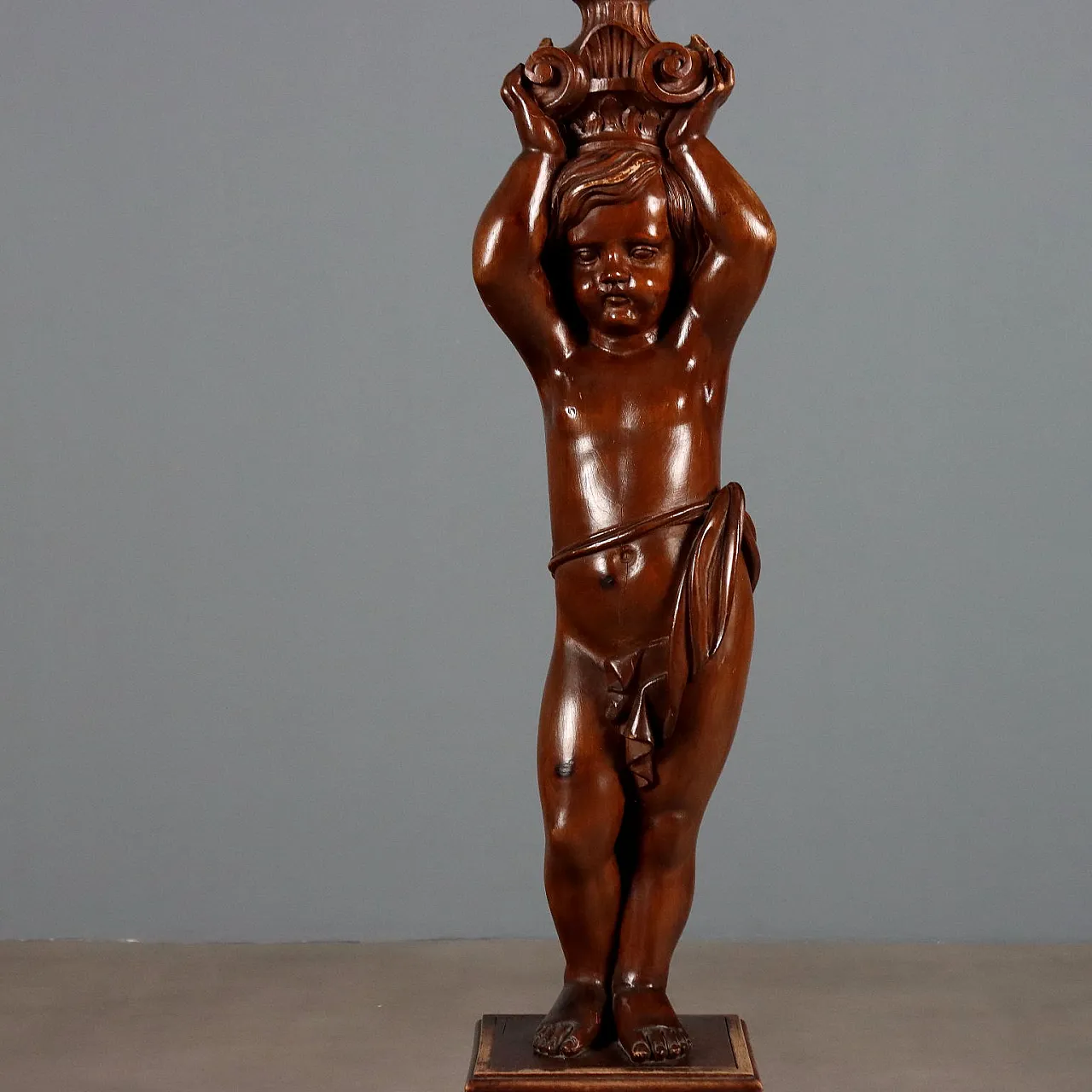 Floor lamp with wooden Putto, 19th century 4