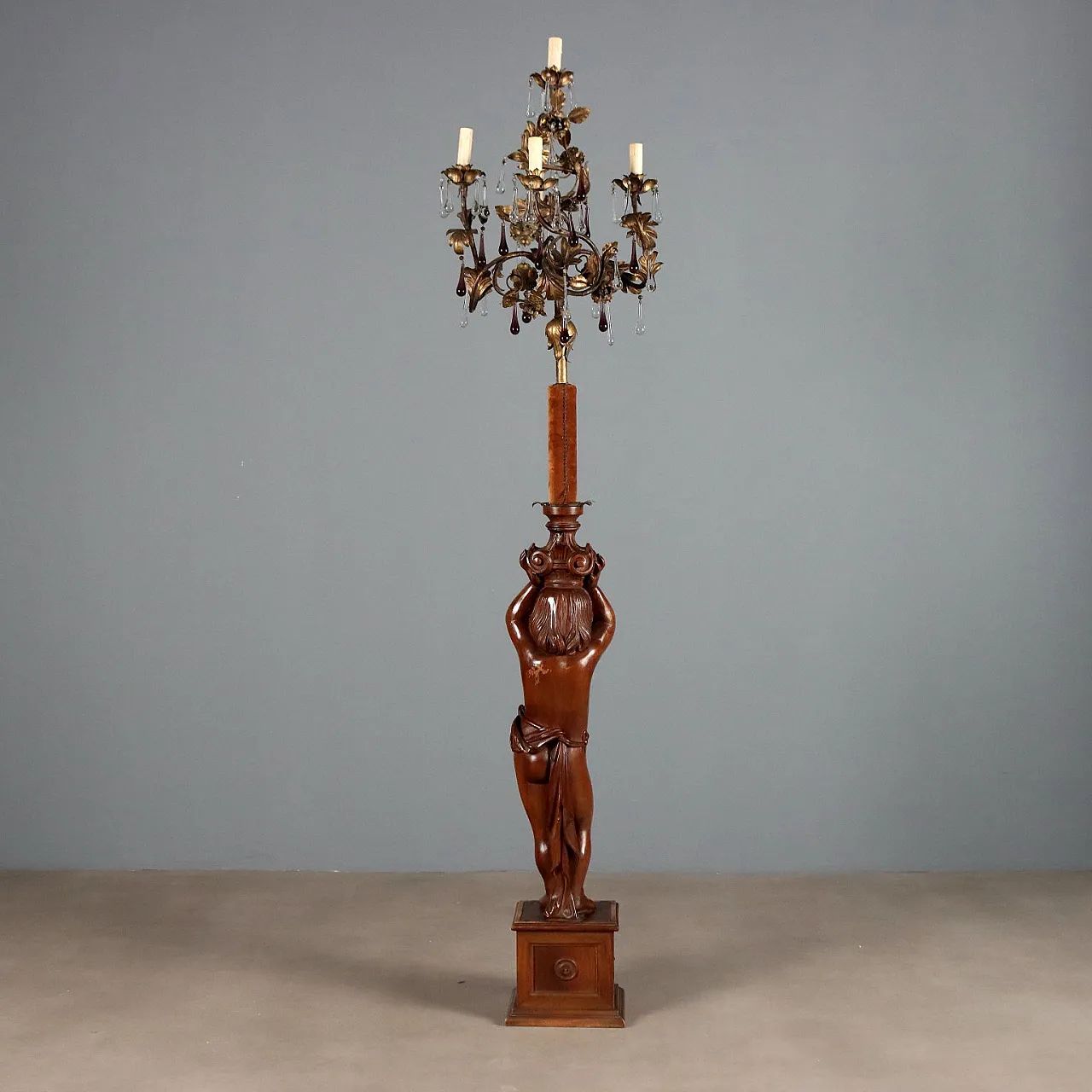 Floor lamp with wooden Putto, 19th century 9