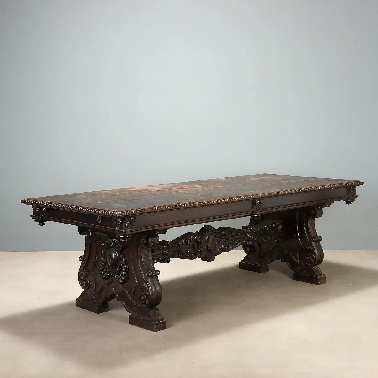 Neo-Renaissance table in ebonized walnut, 19th century 1