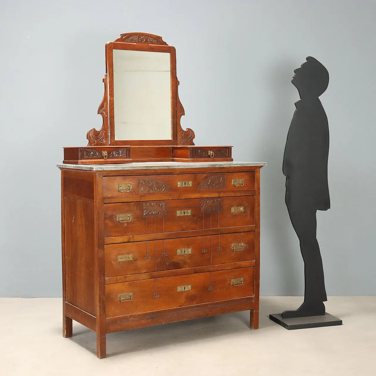 Cassettone Liberty in mogano con piano in marmo, '900 2