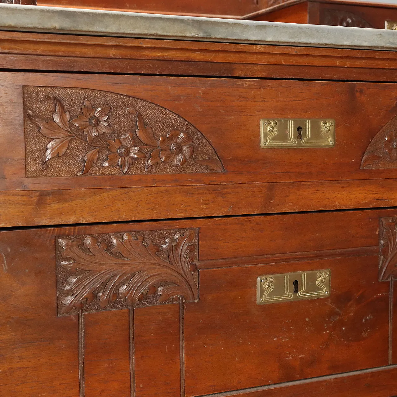 Cassettone Liberty in mogano con piano in marmo, '900 7