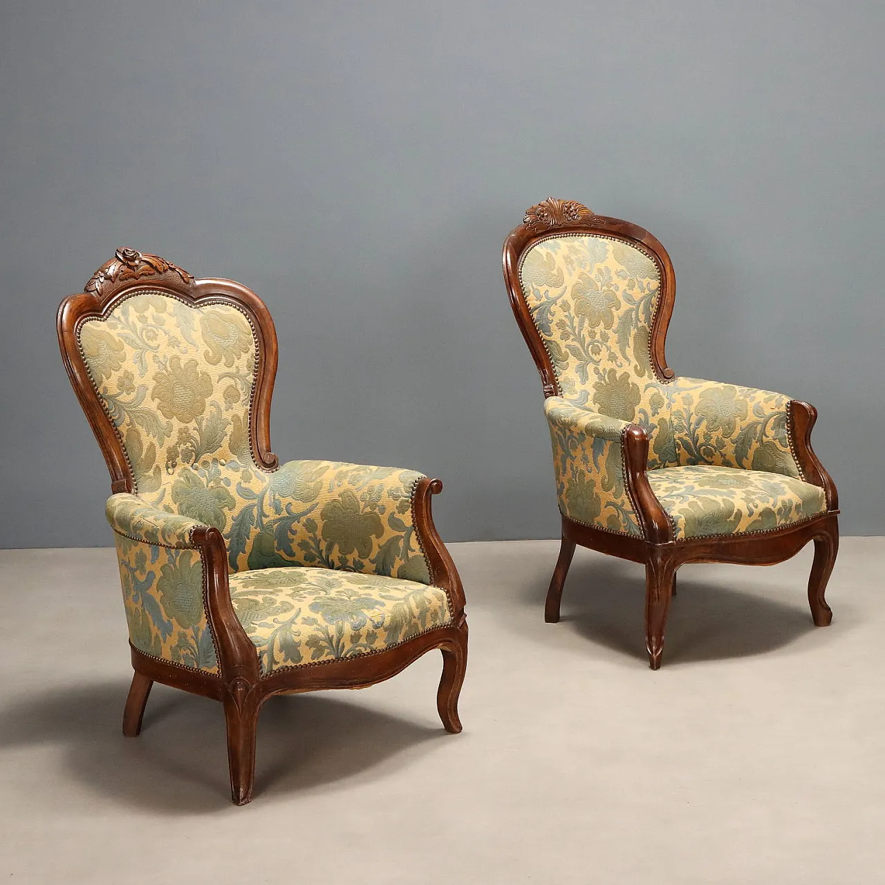 Pair of Louis Philippe armchairs in walnut, 19th century 1
