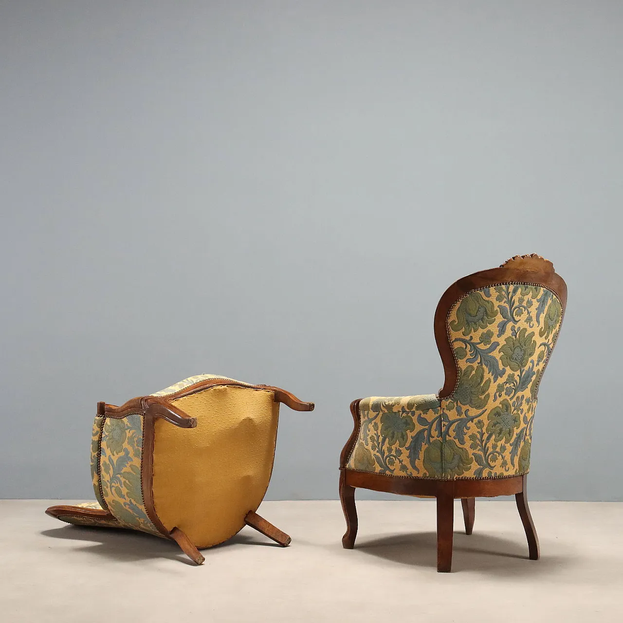 Pair of Louis Philippe armchairs in walnut, 19th century 9