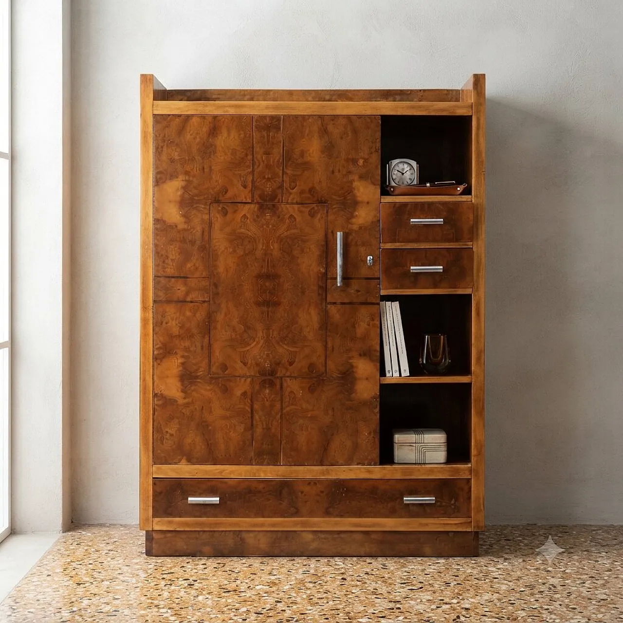 Arredo in radica con maniglie in alluminio, anni '30 2