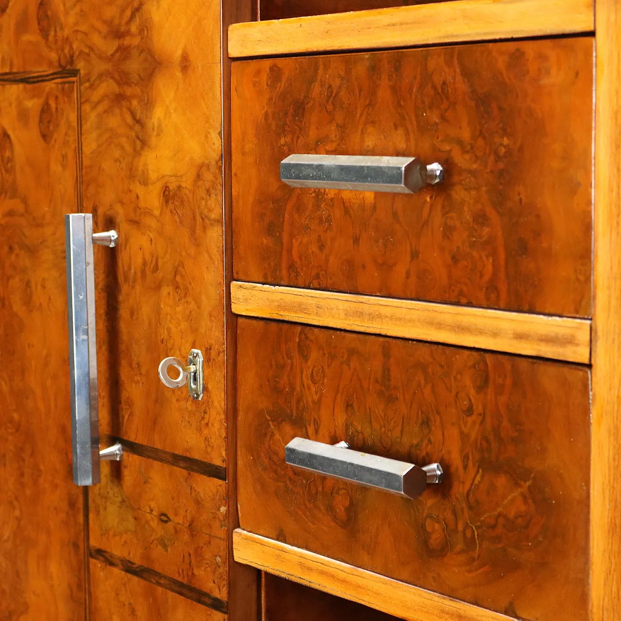 Arredo in radica con maniglie in alluminio, anni '30 7