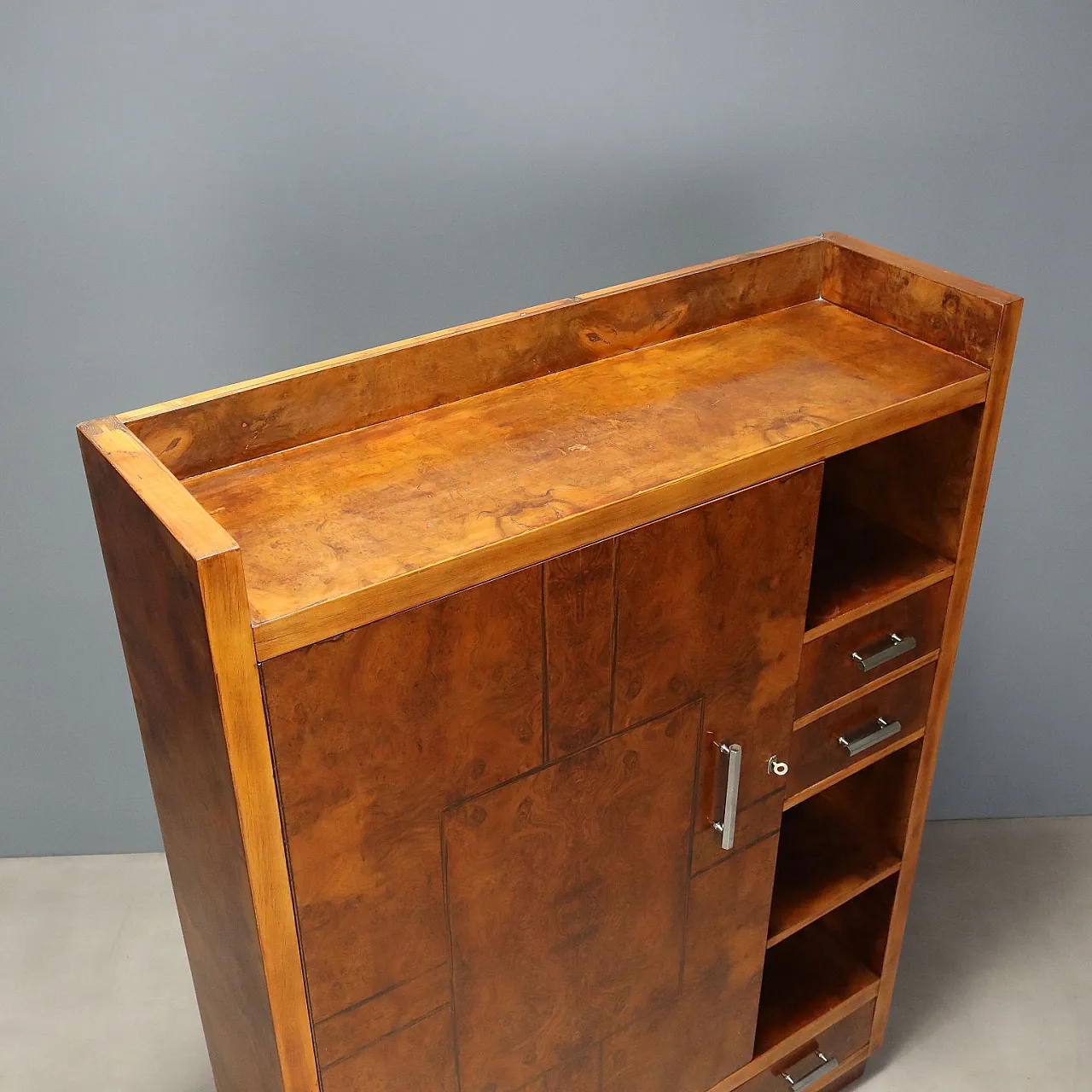 Arredo in radica con maniglie in alluminio, anni '30 9