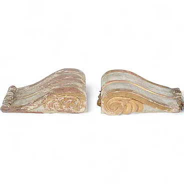 Coppia di elementi decorativi in legno intagliato, '800