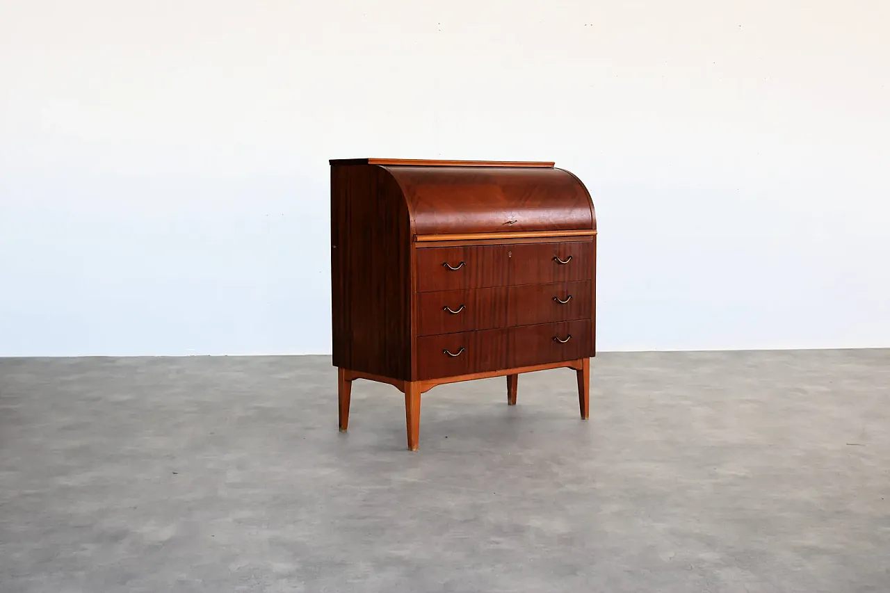 Secretaire in legno e ottone, anni '60 1