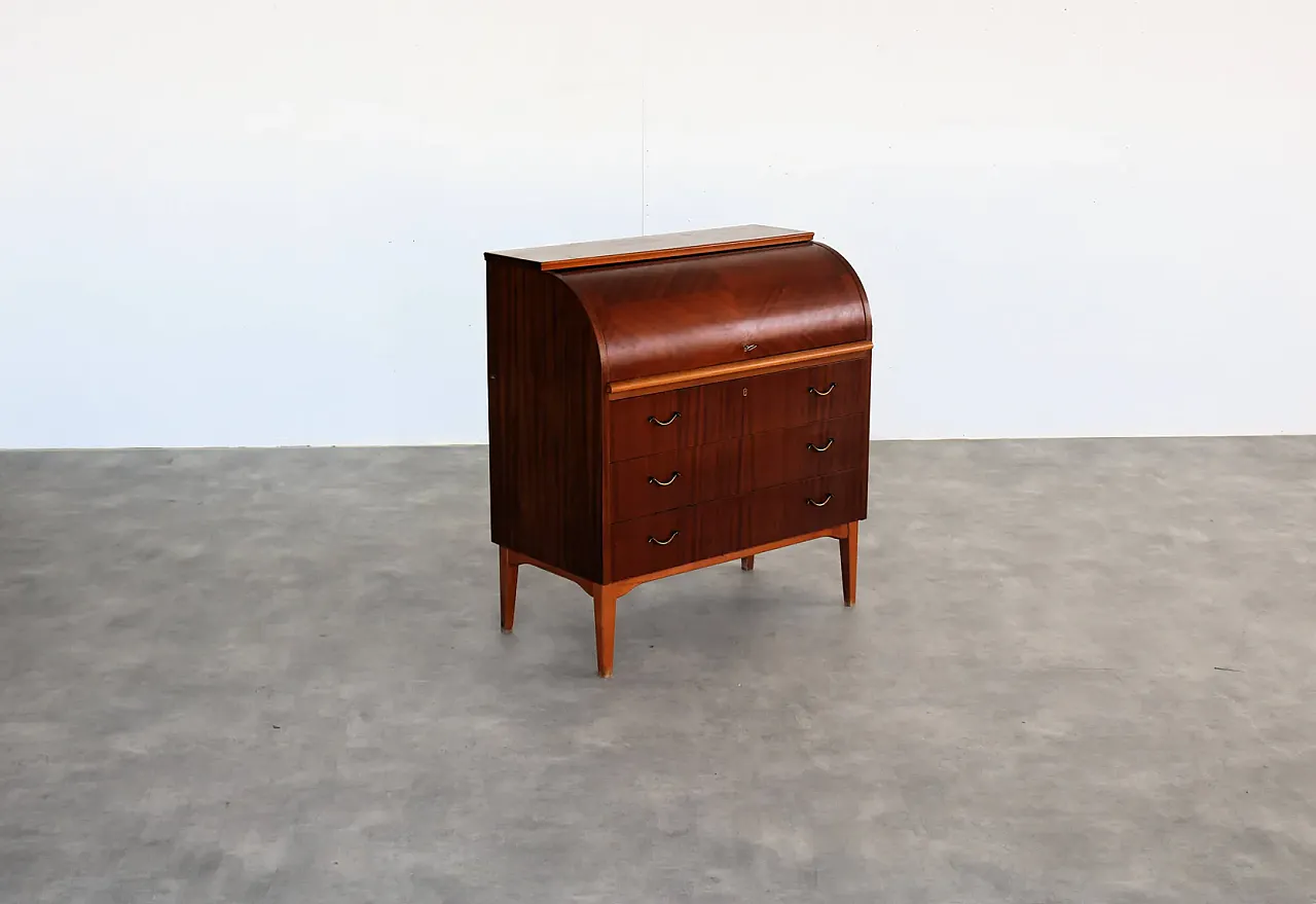 Secretaire in legno e ottone, anni '60 2