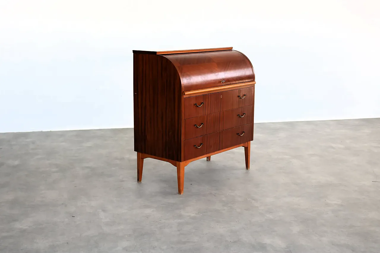 Secretaire in legno e ottone, anni '60 3