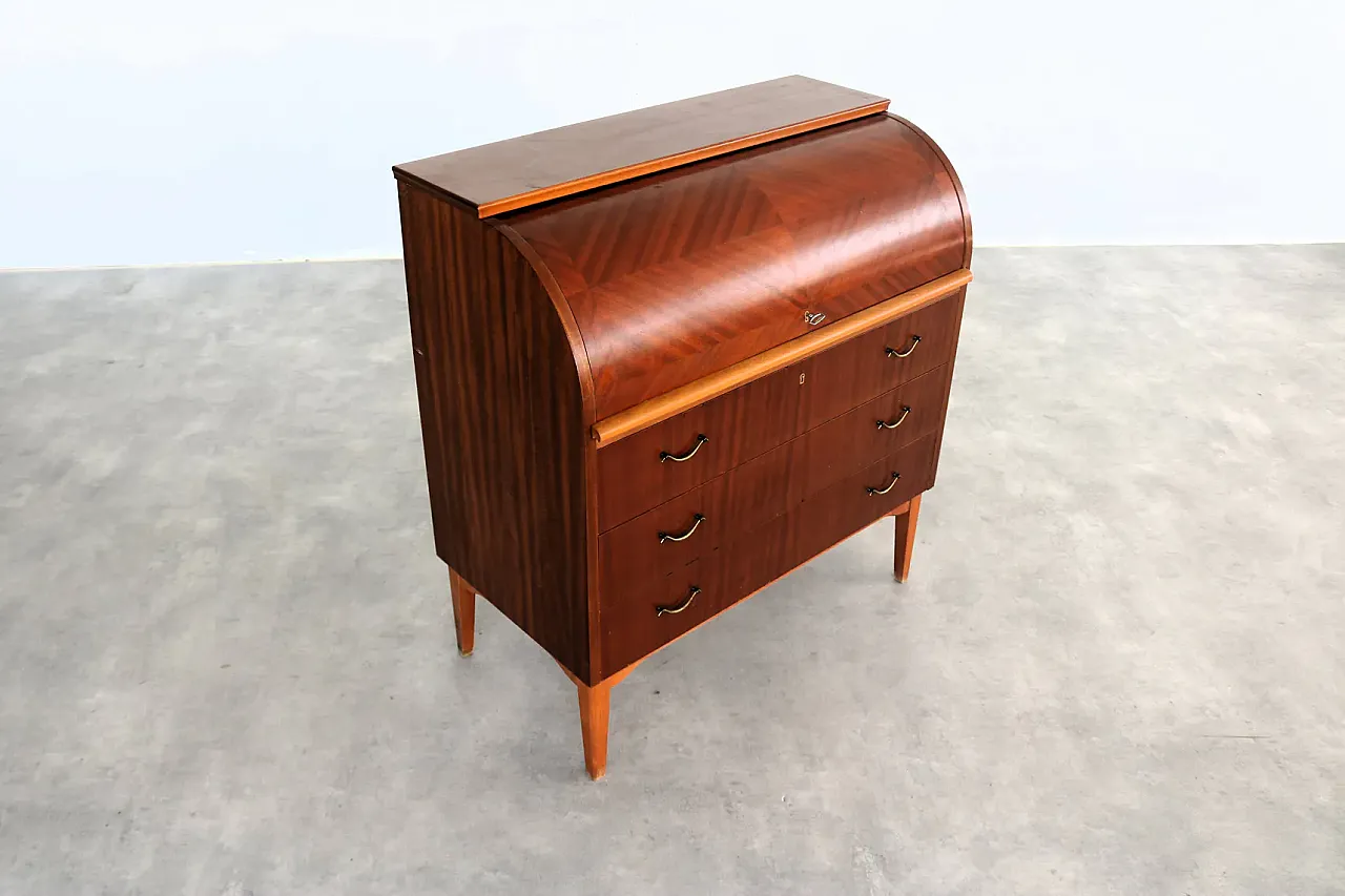 Secretaire in legno e ottone, anni '60 4