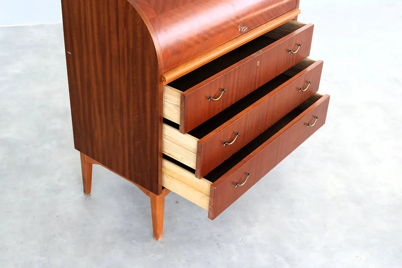 Secretaire in legno e ottone, anni '60 5