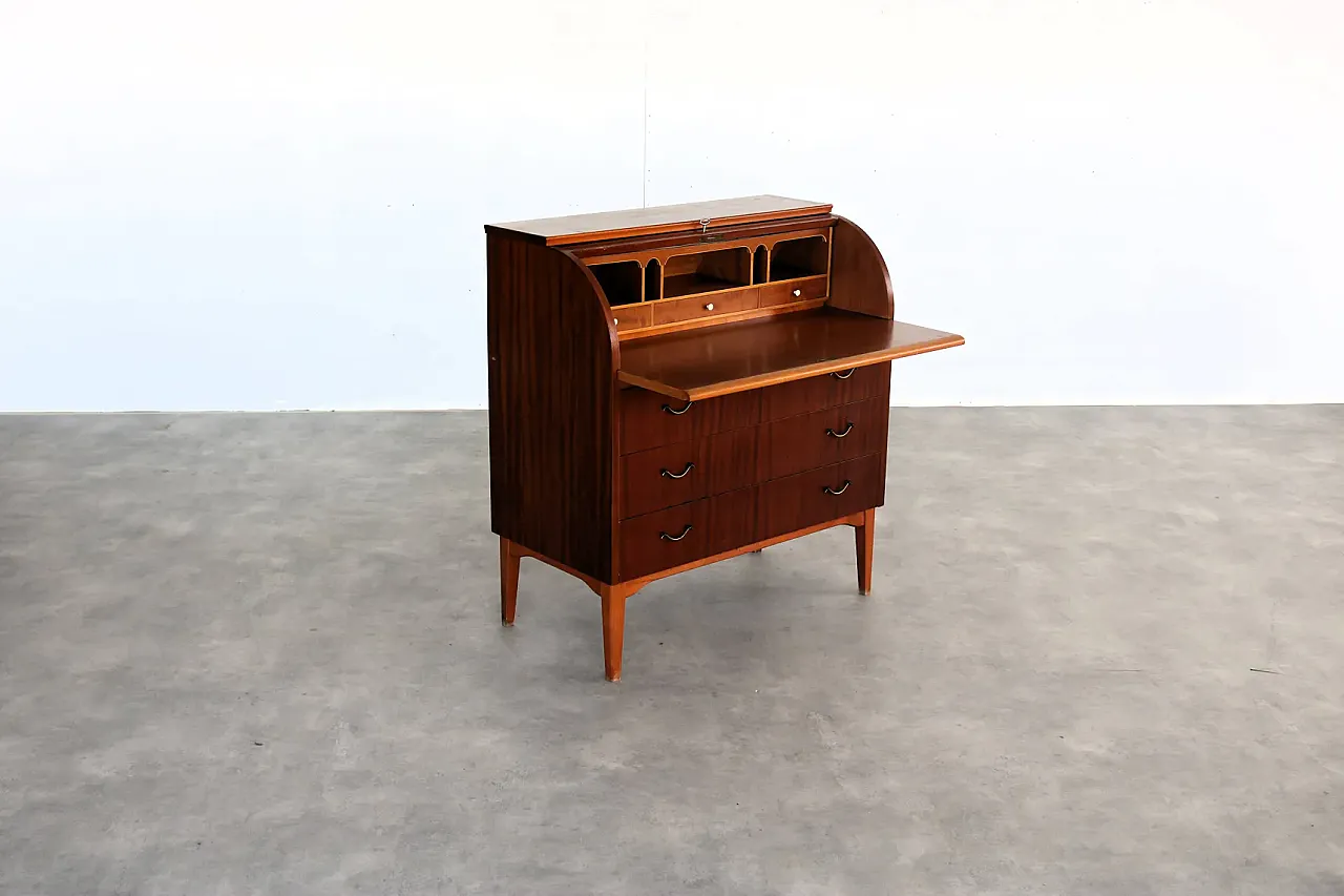 Secretaire in legno e ottone, anni '60 6